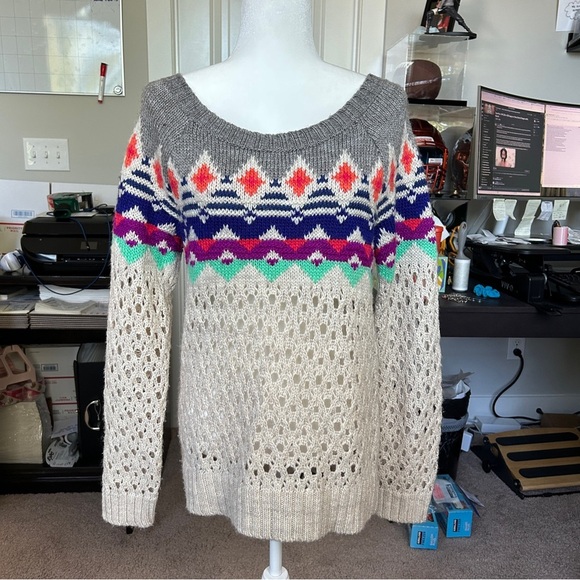 American Eagle Outfitters Retro Boho Tribal Fair Isle Knit Sweater Medium - Picture 4 of 9
